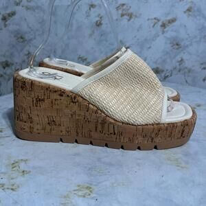 YOKI Women's Size 8.5M Shoes White Brown Slide Fashion Wedge Platform Sandals